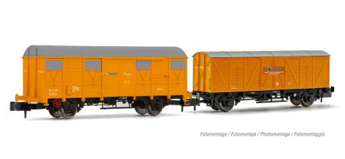 Arnold HN6555 RENFE 2 gedekcte Güterwagen orange Ep.IV